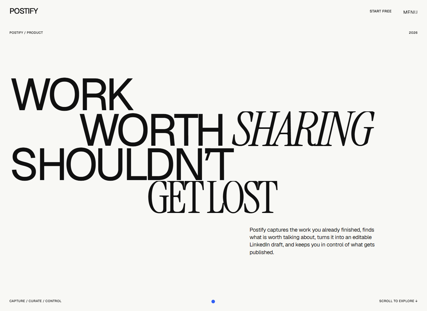 Postify landing page introducing its work-to-LinkedIn publishing workflow